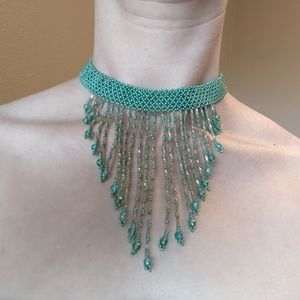 Elegant Jade Green Handmade Beaded Fringe Choker Necklace
